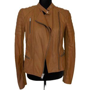 Women’s Camel Moto-Style Jacket – Asymmetrical Zip